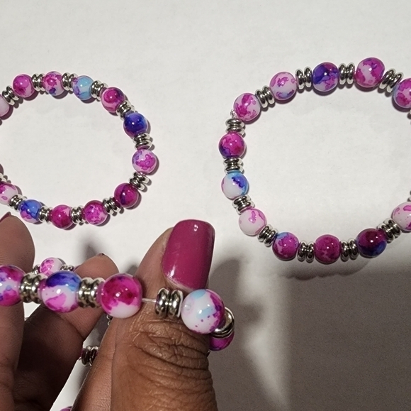handmade Stretch Bracelet with Pink, Blue, Purple and White Set of 4 pc - Picture 5 of 8